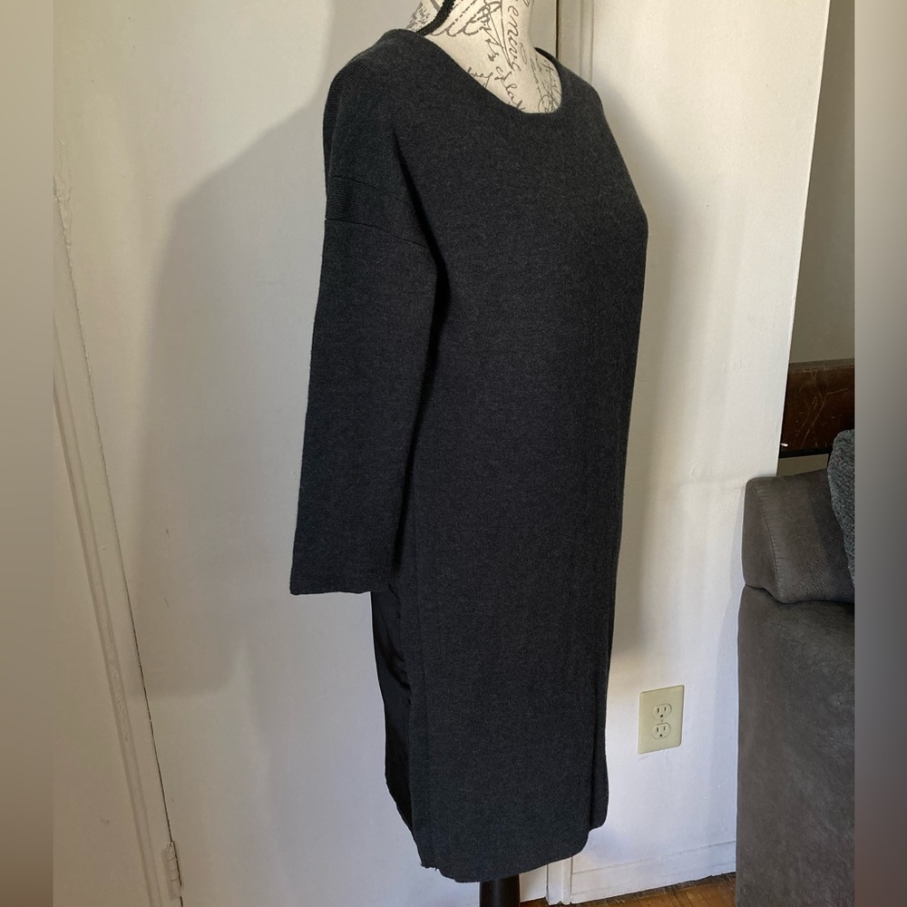 VINCE Wool Dress Two Panel Dress Grey Wool Black Satin